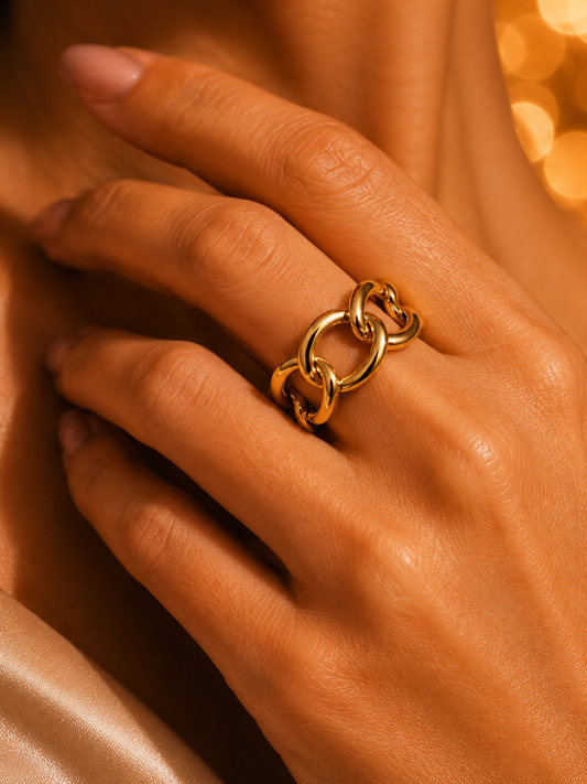 SORVE | Gold Chunky Chain Link Ring | Bold Cuban Link Statement Ring