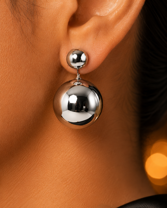SORVE | Silver Double Ball & Pearl Stud Earrings Set for Women | 3 Pairs Combo
