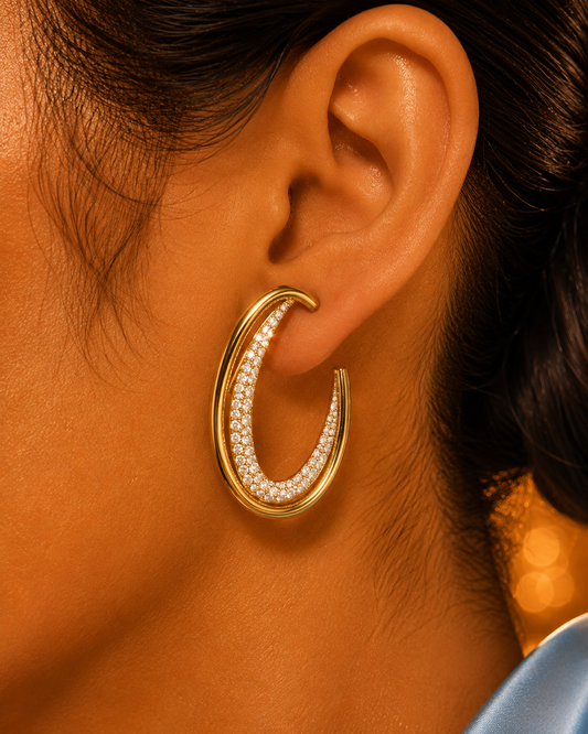SORVE Gold Pavé Oval Hoop Earrings | Luxury Statement Jewelry