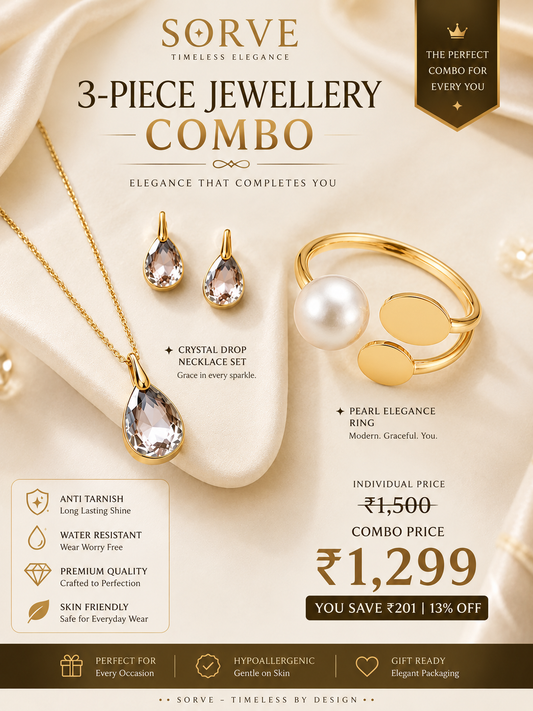 SORVE 3-Piece Crystal Drop Jewellery Combo