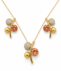 SORVE Peach Crystal Gold Jewellery Set