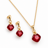 SORVE Ruby Red Crystal Pendant Necklace & Earrings Set