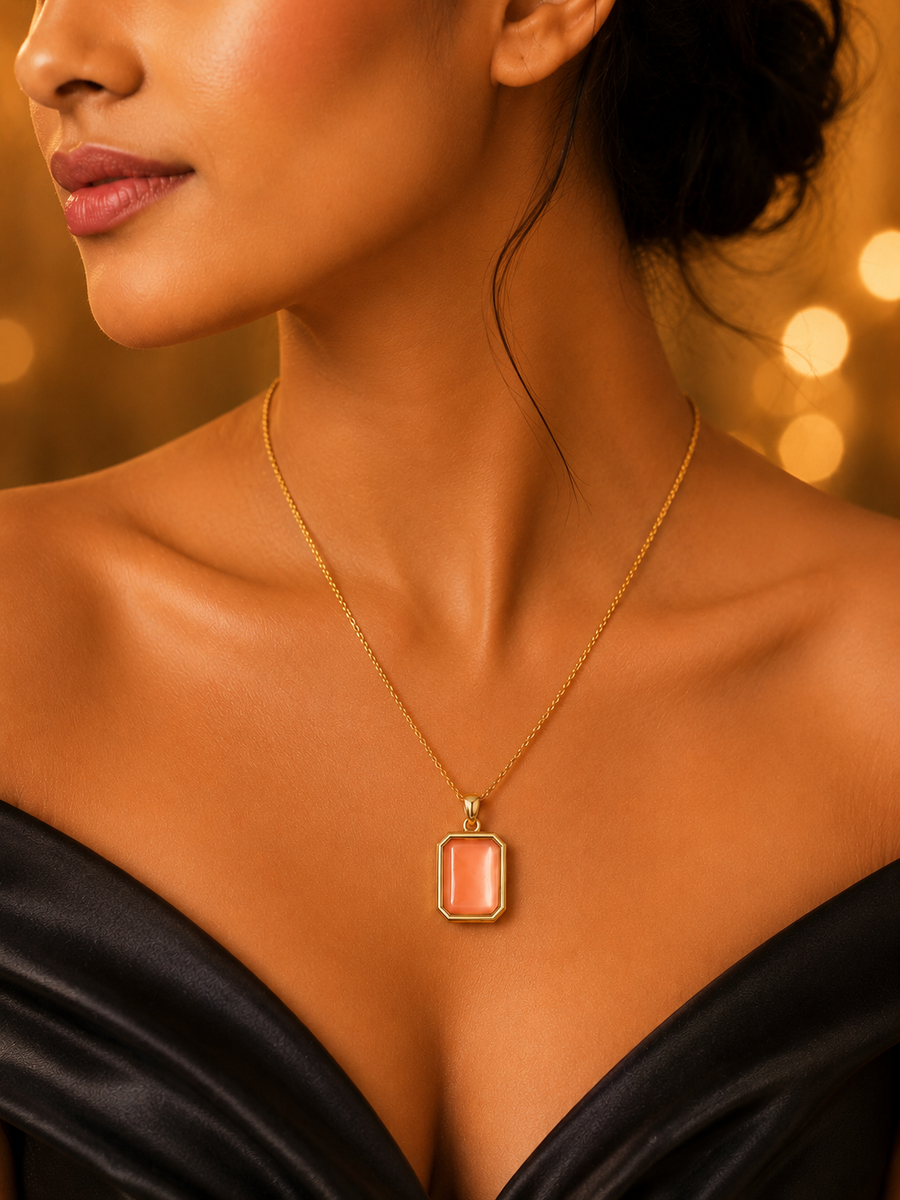 SORVE Peach Stone Pendant Necklace