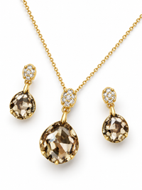 SORVE Smoky Quartz Crystal Pendant Necklace & Earrings Set