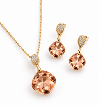 SORVE Peach Crystal Pendant Necklace & Earrings Set