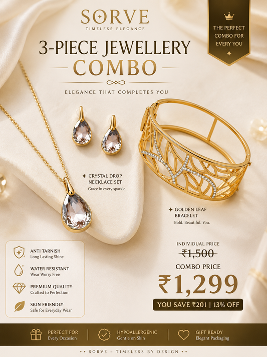 SORVE 3-Piece Crystal Drop Jewellery Combo