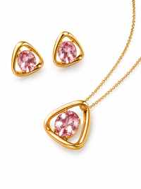 SORVE Pink Crystal Triangle Pendant & Earrings Set