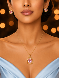 SORVE Pink Crystal Triangle Pendant & Earrings Set