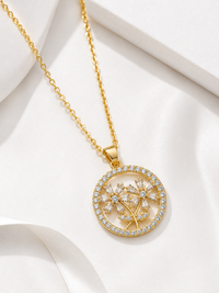 SORVE Floral Crystal Circle Pendant Necklace