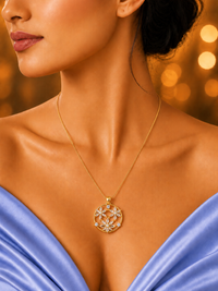SORVE Floral Crystal Circle Pendant Necklace