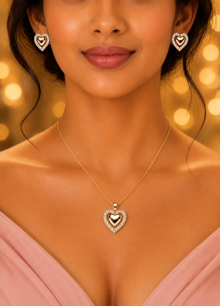 SORVE Heart Pendant Necklace Set with Stud Earrings for Women