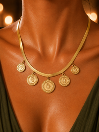 SORVE Gold Roman Coin Charm Necklace 5 Pendant Herringbone Chain