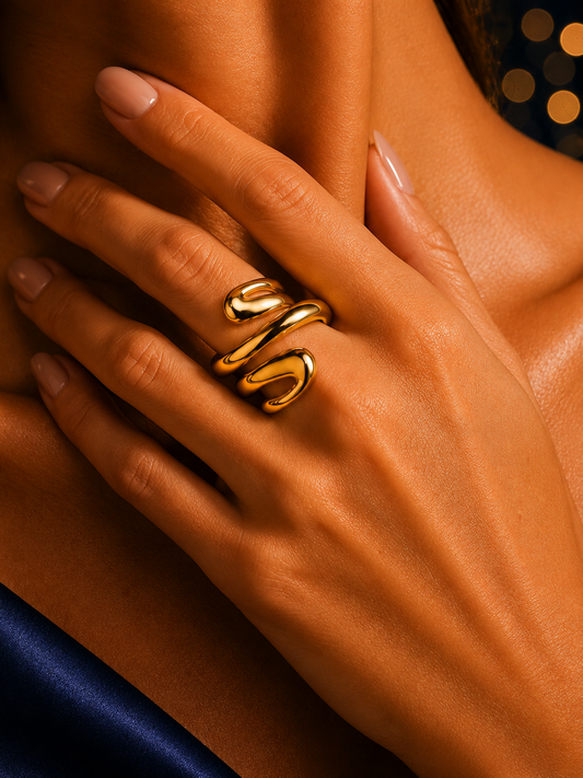 SORVE Gold Liquid Wave Wrap Ring for Women 18K Gold