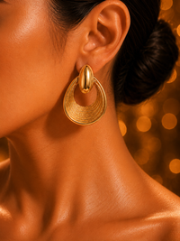 SORVE | Gold Ridged Crescent Drop Earrings for Women | 18K Gold Plated