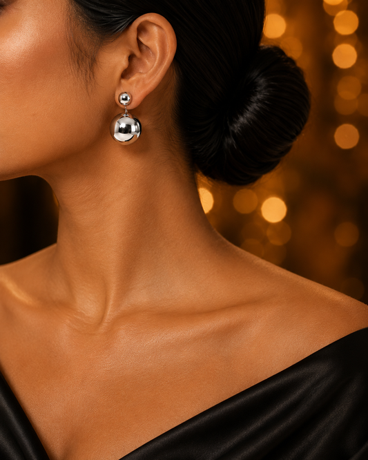 SORVE | Silver Double Ball & Pearl Stud Earrings Set for Women | 3 Pairs Combo