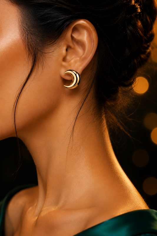 SORVE Gold Crescent Moon Stud Earrings | Minimal Luxury Jewelry