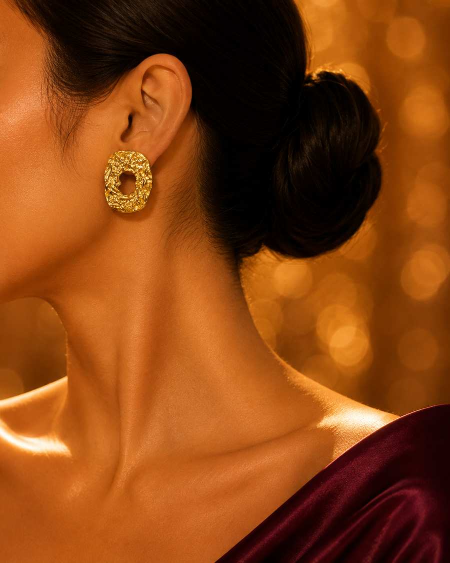 SORVE Textured Gold Statement Stud Earrings | Luxury Jewelry