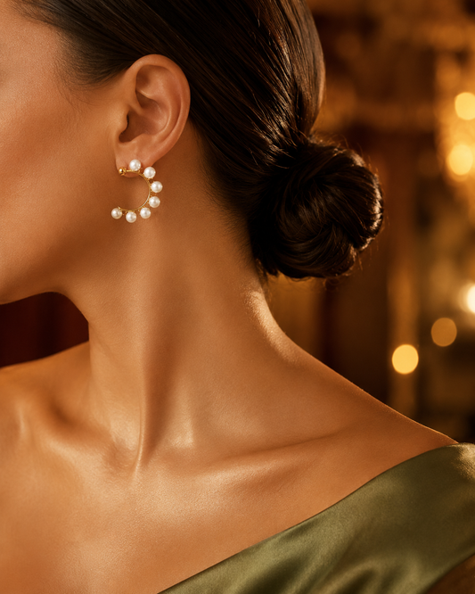 SORVE Pearl Gold Hoop Earrings | Elegant Luxury Jewelry