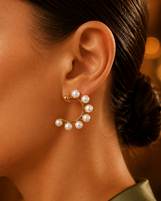 SORVE Pearl Gold Hoop Earrings | Elegant Luxury Jewelry