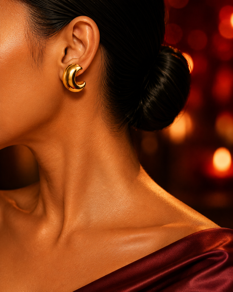 SORVE Gold Crescent Stud Earrings | Bold Luxury Jewelry