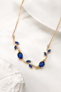 SORVE Elegant Blue Stone Necklace – Premium Gold Vine Design