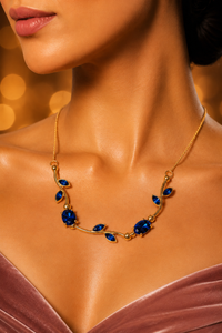 SORVE Elegant Blue Stone Necklace – Premium Gold Vine Design