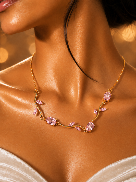 SORVE Pink Crystal Vine Necklace – Luxury Gold Chain