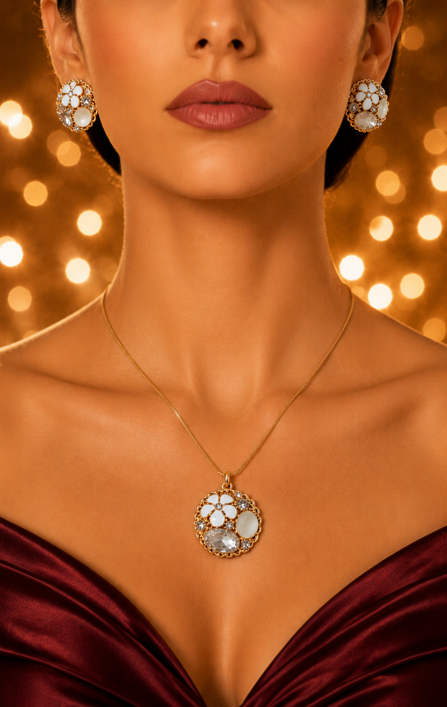 SORVE Vintage Floral Necklace Set – Elegant Gold Jewelry Combo