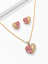 SORVE Pink Heart Pendant Set – Luxury Crystal Gold Jewelry
