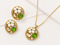 SORVE Elegant Green Crystal Necklace Set – Premium Gold Finish