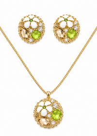 SORVE Elegant Green Crystal Necklace Set – Premium Gold Finish