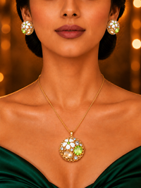 SORVE Elegant Green Crystal Necklace Set – Premium Gold Finish
