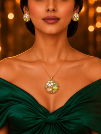 SORVE Elegant Green Crystal Necklace Set – Premium Gold Finish