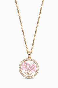 SORVE Pink Floral Pendant Necklace – Luxury Crystal Gold Jewelry