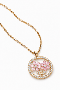 SORVE Pink Floral Pendant Necklace – Luxury Crystal Gold Jewelry