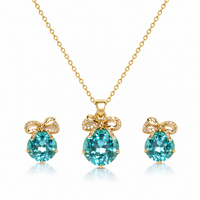 SORVE Blue Crystal Bow Pendant Set – Luxury Gold Jewelry