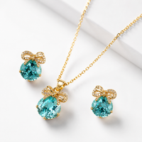 SORVE Blue Crystal Bow Pendant Set – Luxury Gold Jewelry