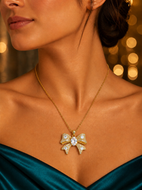 SORVE Gold Bow Crystal Pendant – Premium Necklace