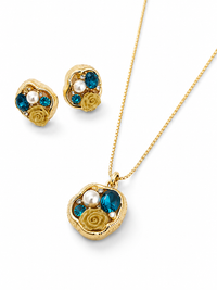 SORVE Luxury Blue Crystal Rose Pendant Set for Women