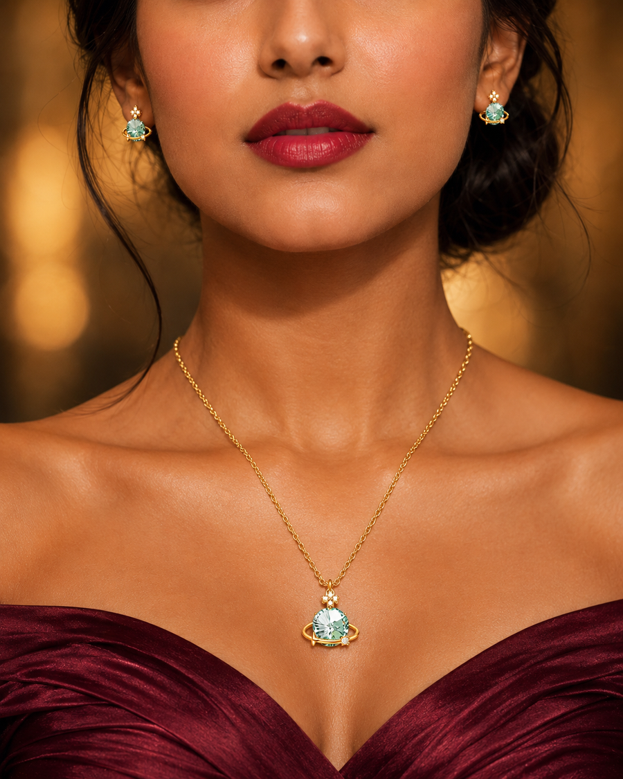 SORVE Luxury Saturn Crystal Pendant Set for Women