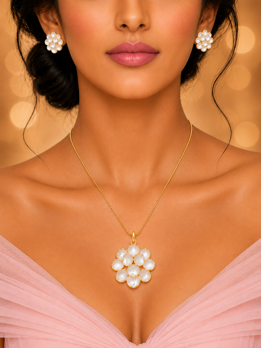 SORVE Luxury Pearl Floral Pendant Set for Women