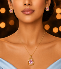SORVE Pink Crystal Triangle Pendant & Earrings Set