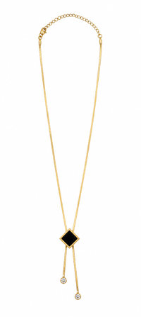 SORVE Onyx Square Lariat Necklace – 18K Gold Plated Geometric Tassel Pendant