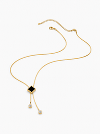 SORVE Onyx Square Lariat Necklace – 18K Gold Plated Geometric Tassel Pendant