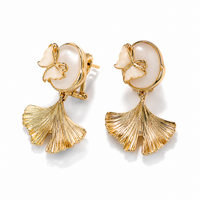 SORVE Gold Ginkgo Leaf & Opal Butterfly Drop Earrings