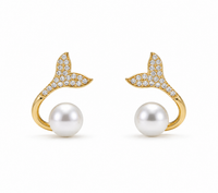 SORVE | Gold Crystal Mermaid Tail Pearl Drop Earrings for Women | 18K Gold Plated