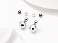 SORVE | Silver Double Ball & Pearl Stud Earrings Set for Women | 3 Pairs Combo