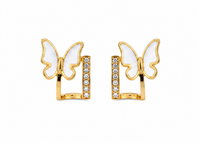 SORVE | Gold White Enamel Butterfly Crystal Rectangle Drop Earrings for Women | 18K Gold Plated