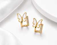 SORVE | Gold White Enamel Butterfly Crystal Rectangle Drop Earrings for Women | 18K Gold Plated
