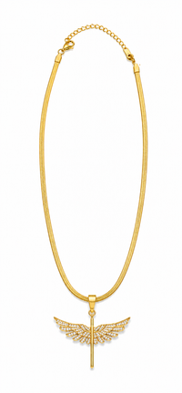 SORVE Gold Angel Wings Cross Necklace with Crystal Pendant Herringbone Chain